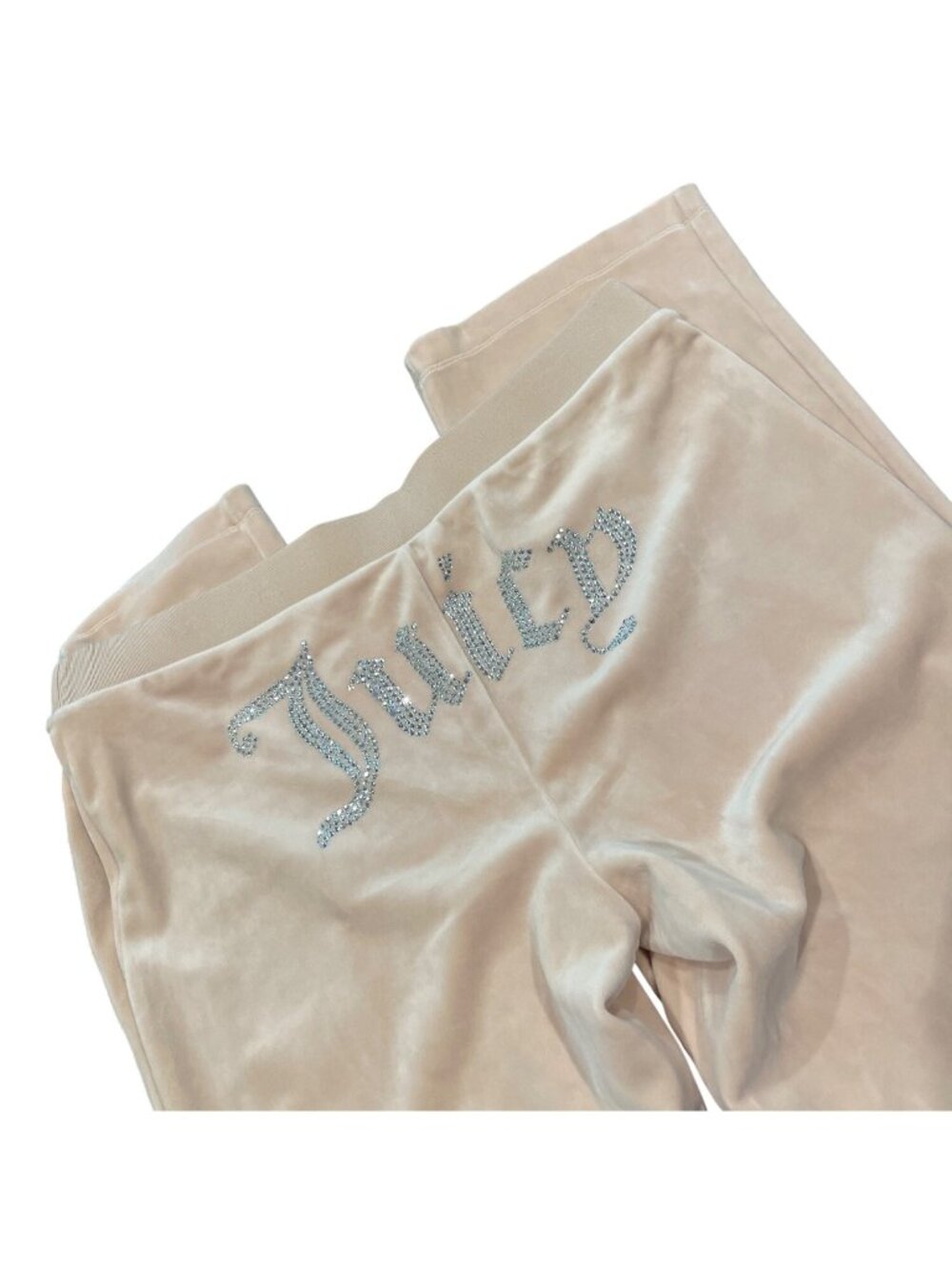 Juicy Couture Plush Velour Sweatpants Rhinestone Spellout Pull On Blush Beige